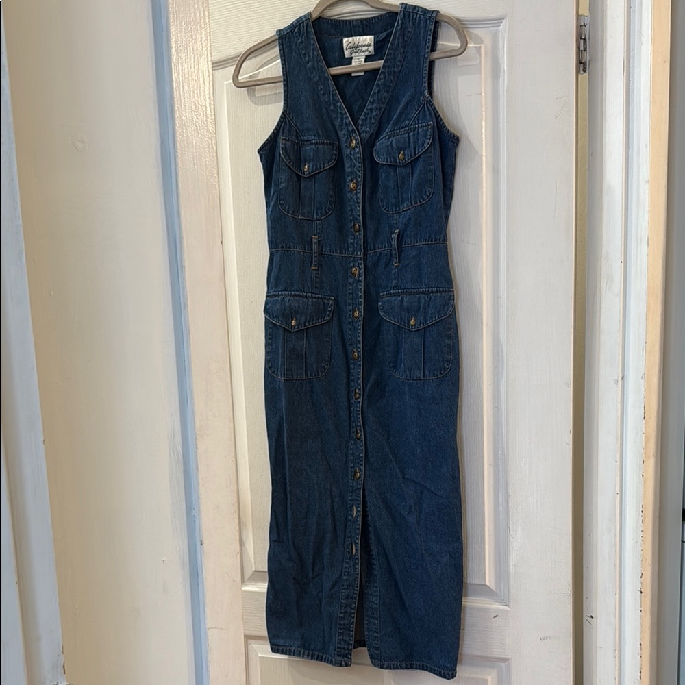Vintage Denim Sleeveless V-Neck Midi Maxi Dress